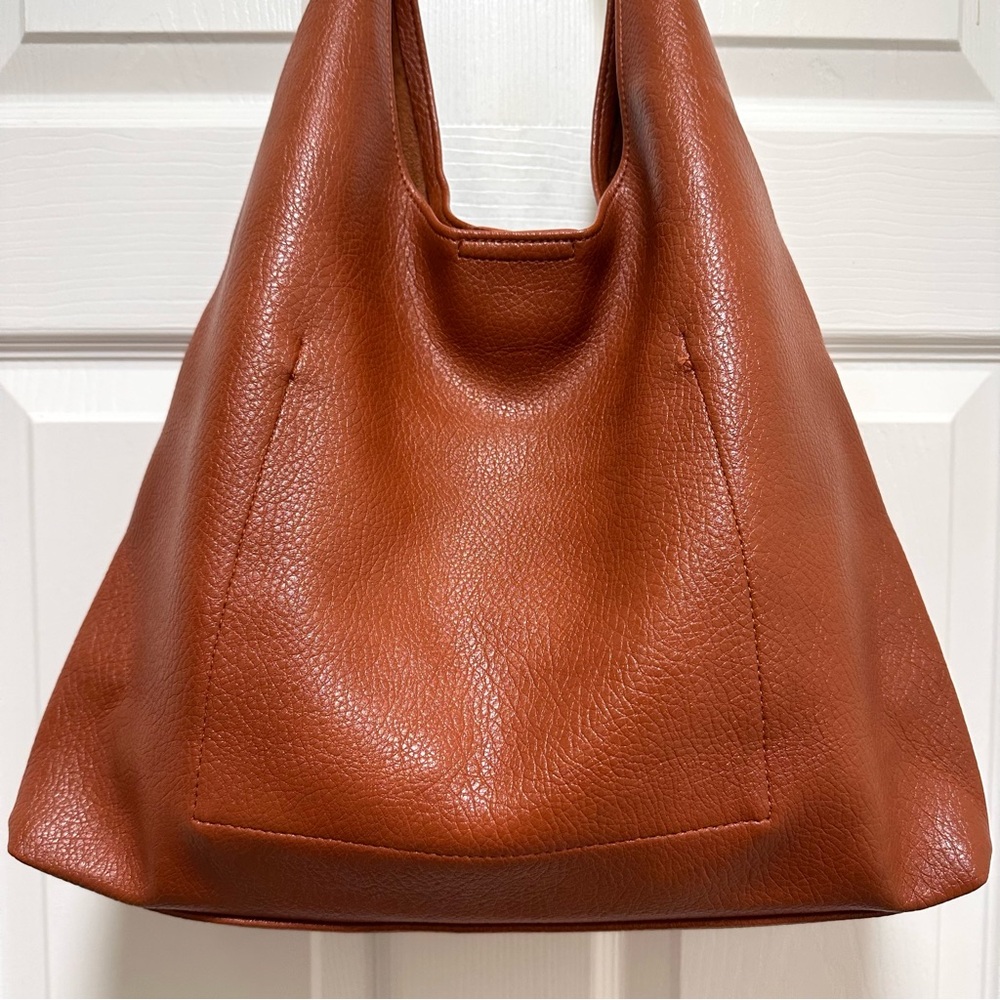Vegan Leather Large Shoulder Tote | Brown | NWT - Picture 6 of 13